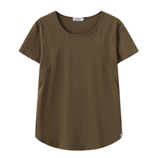 Khaki Everyday Breastfeeding Tee | Diagonal Zips