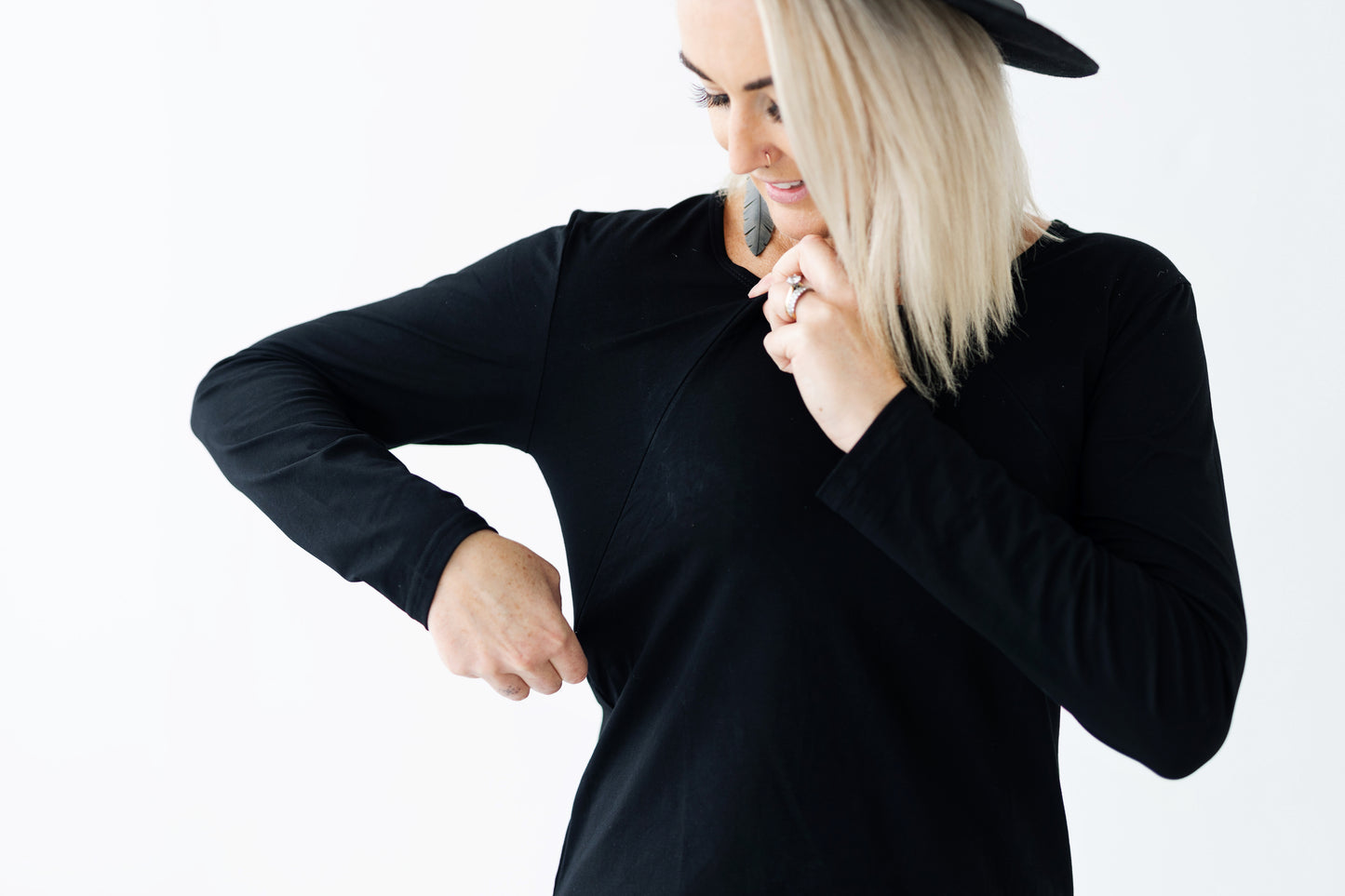 Black Long Sleeve Top | Diagonal Zips