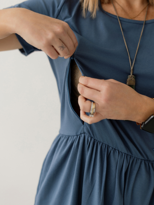 Dusty Blue Layer Breastfeeding Dress | Vertical Zips