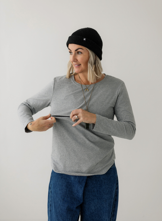 Grey Everyday Long sleeve Top | Horizontal Zip