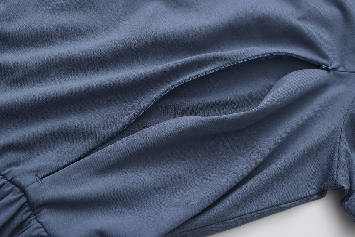 Dusty Blue Layer Breastfeeding Dress | Vertical Zips