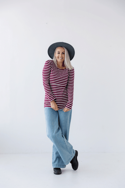 Maroon Striped Classic Top