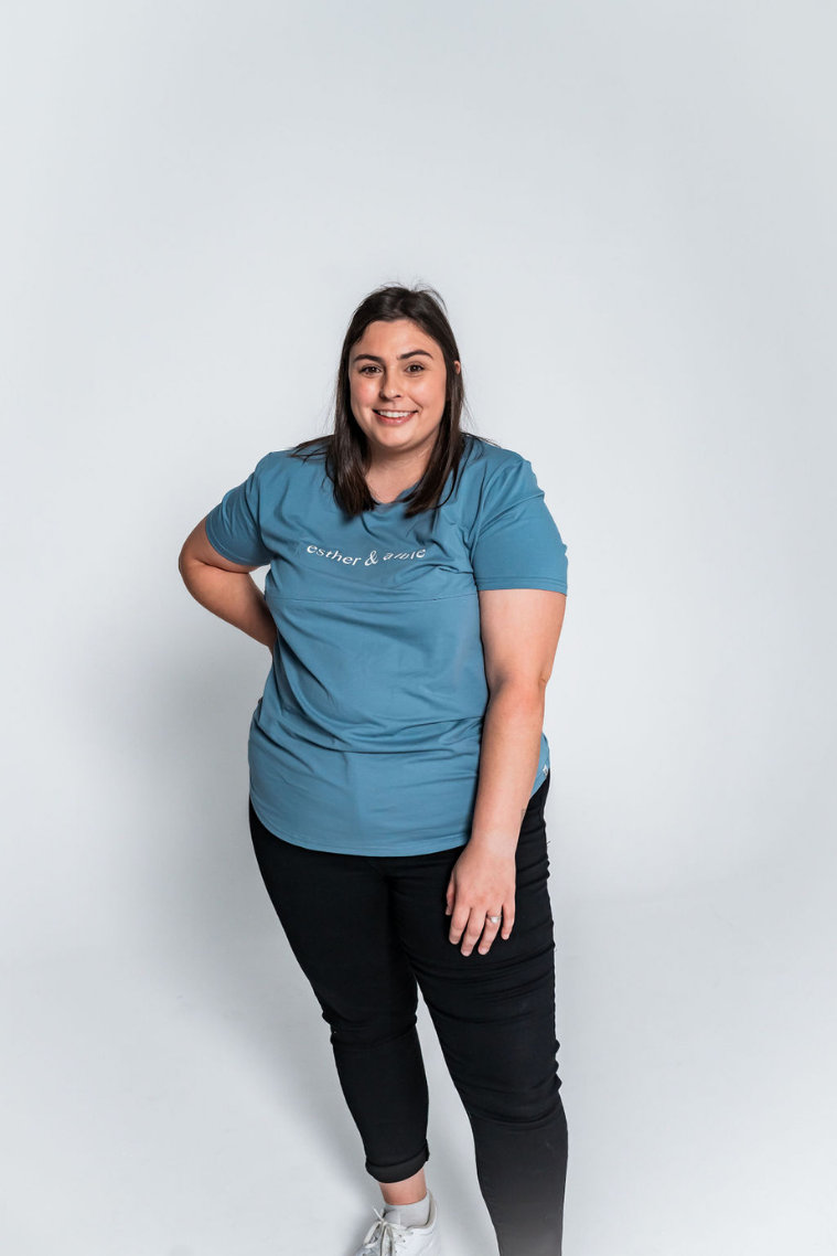 Printed Ocean Blue Zip Breastfeeding T-Shirt