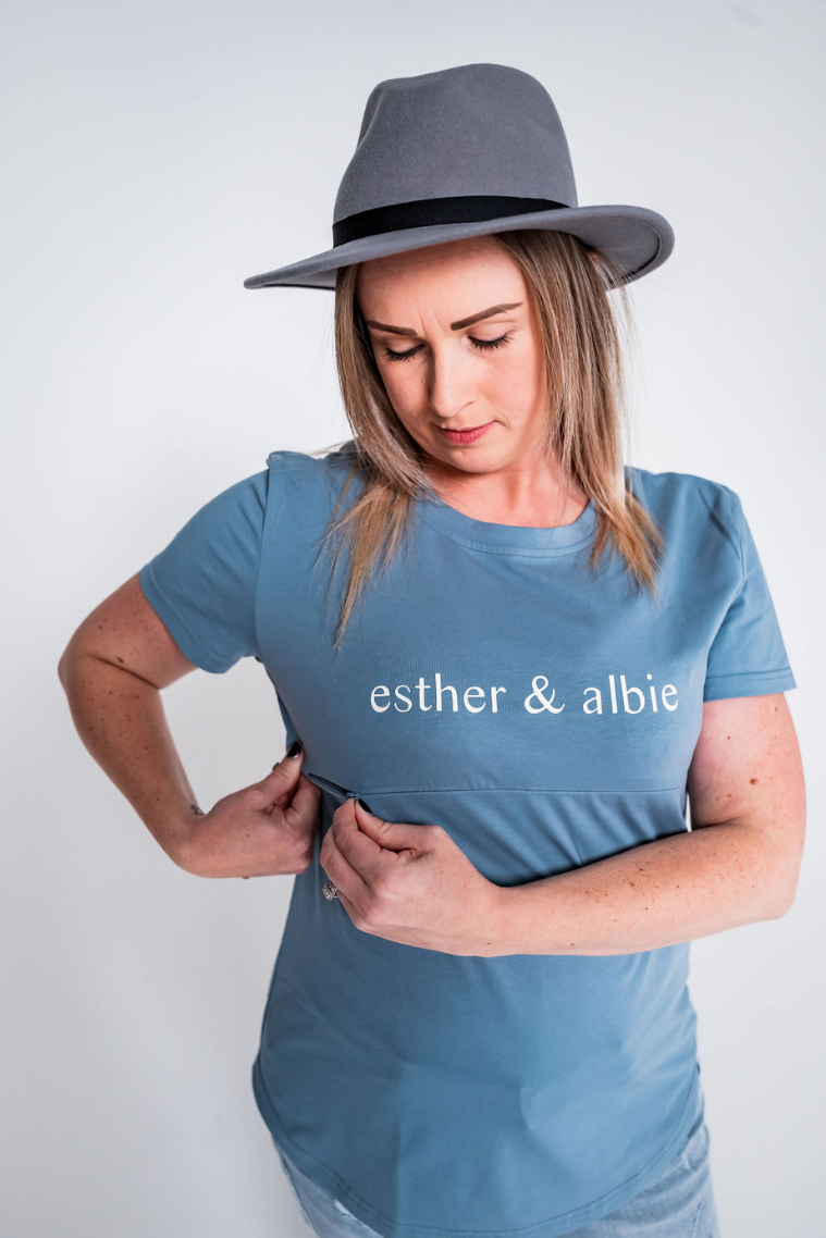 Printed Ocean Blue Zip Breastfeeding T-Shirt