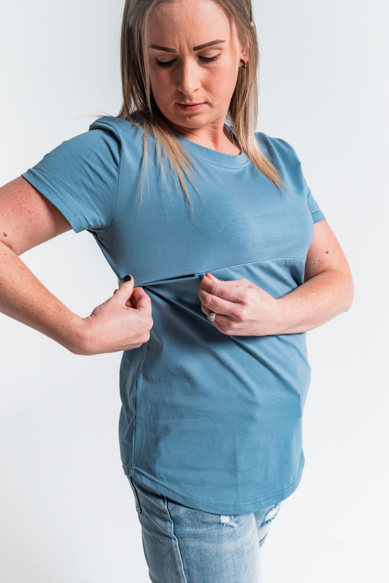 Ocean Blue Zip Breastfeeding T-Shirt