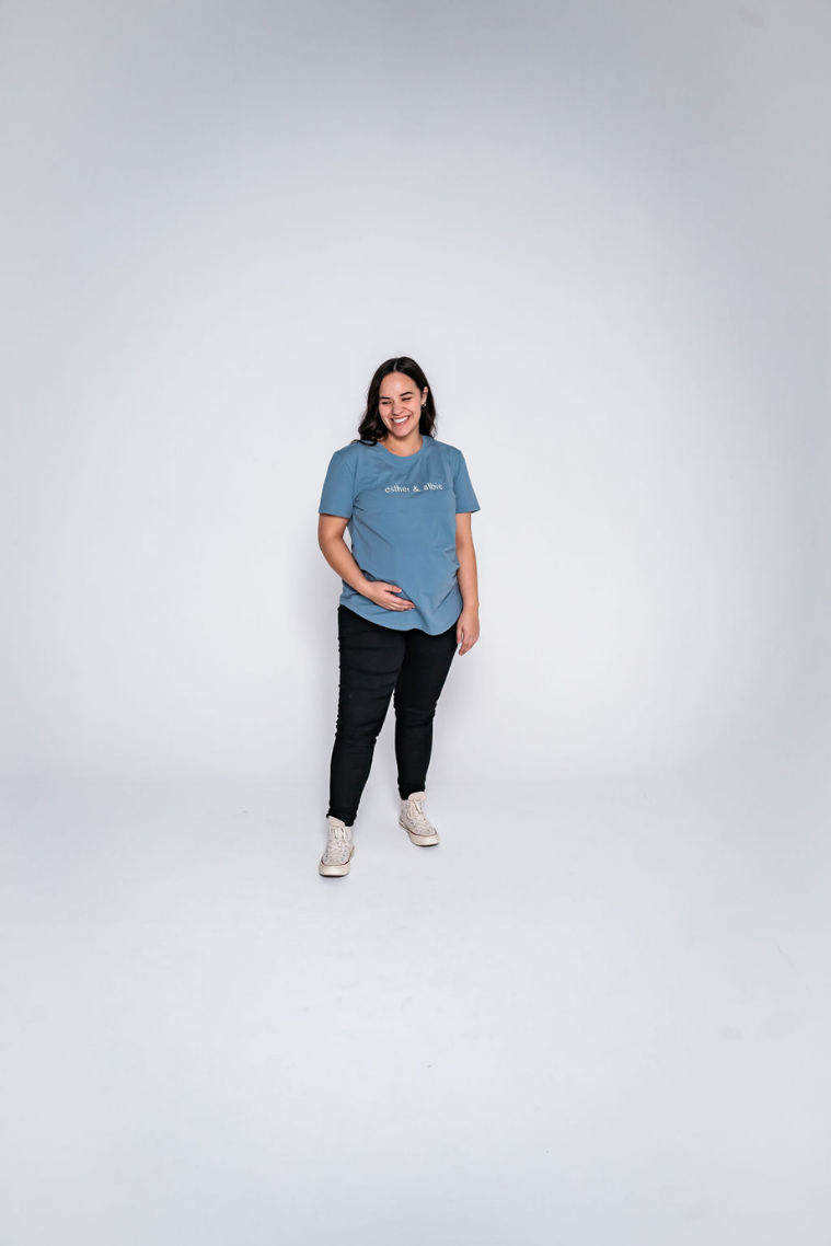 Printed Ocean Blue Zip Breastfeeding T-Shirt