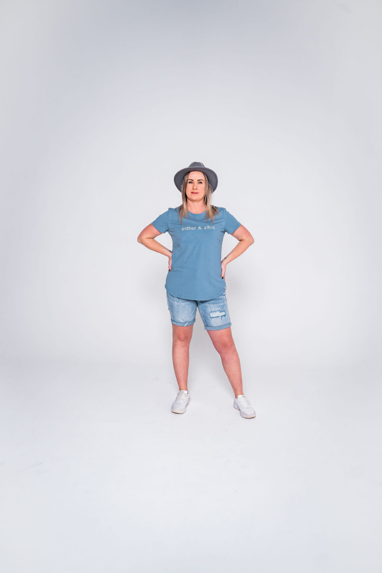 Printed Ocean Blue Zip Breastfeeding T-Shirt