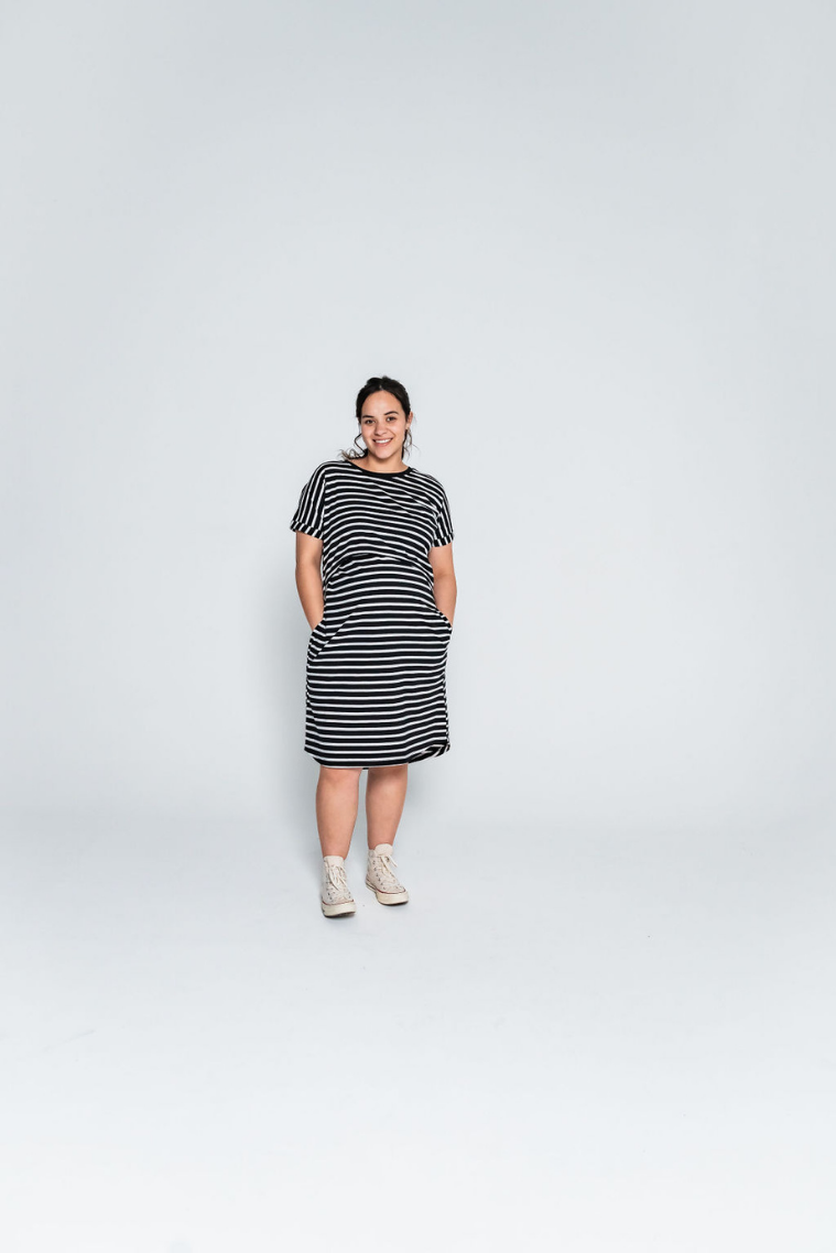 Black Stripe Breastfeeding Dress