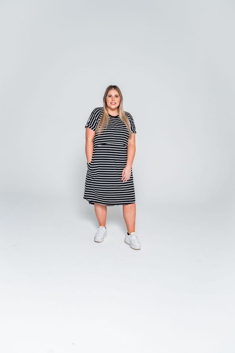 Black Stripe Breastfeeding Dress