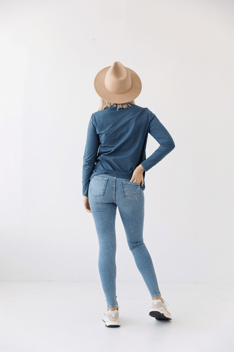 cotton spandex blue breastfeeding box fit top