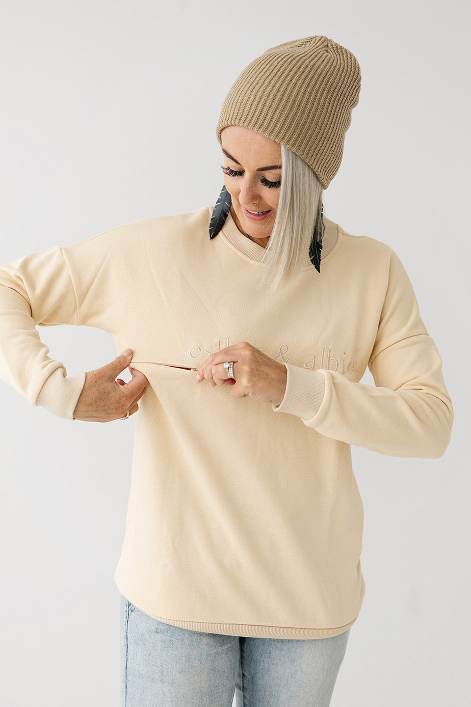 Aqua Embroidery Breastfeeding Crew