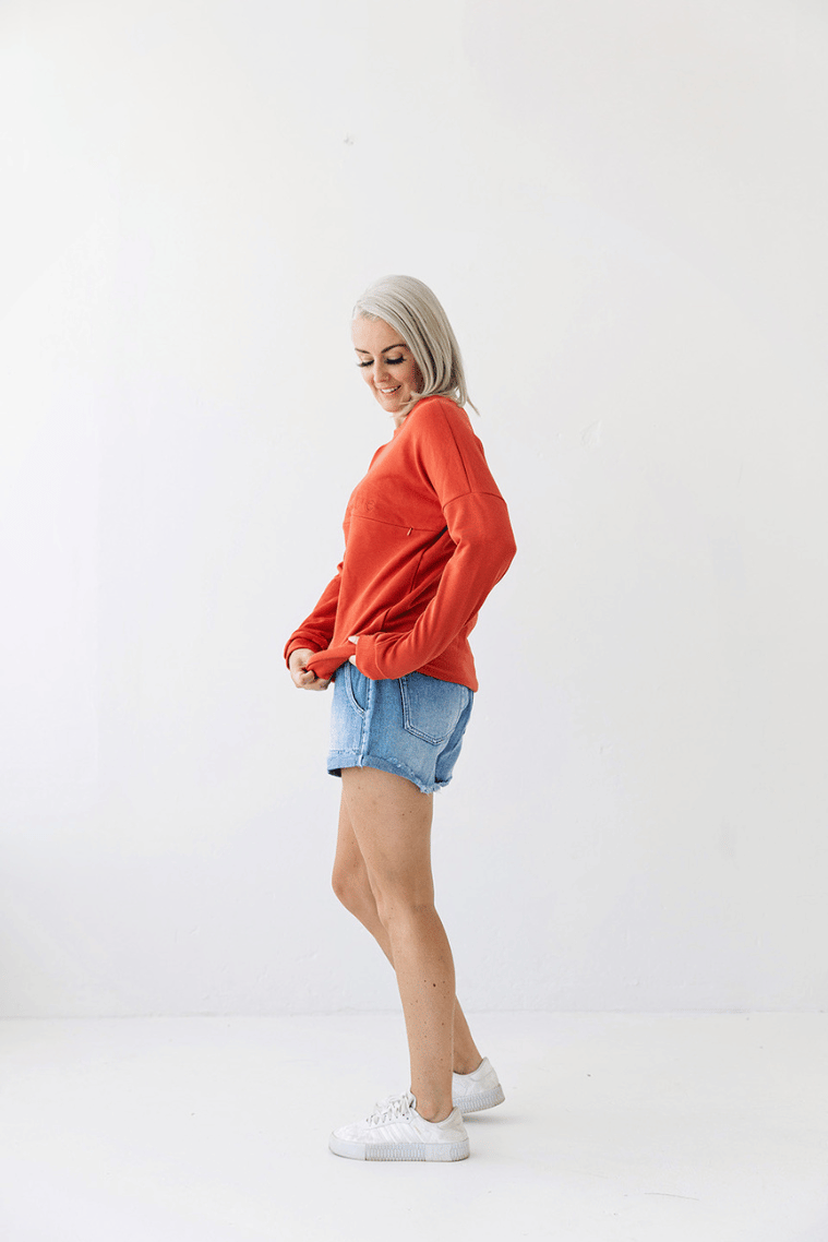 Paprika Red Embroidery Breastfeeding Crew