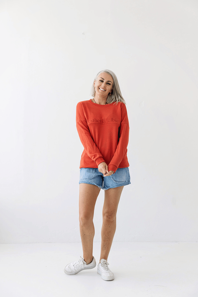 Paprika Red Embroidery Breastfeeding Crew