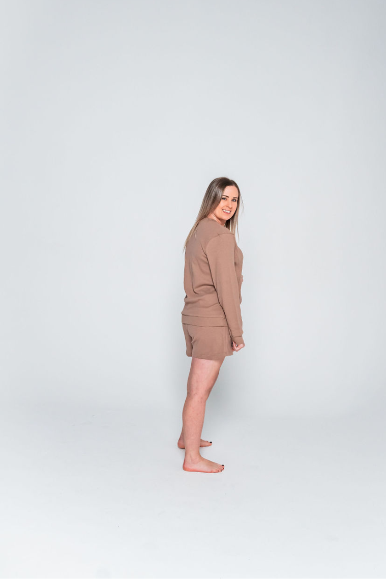 Mocha Breastfeeding Loungewear Set - Shorts