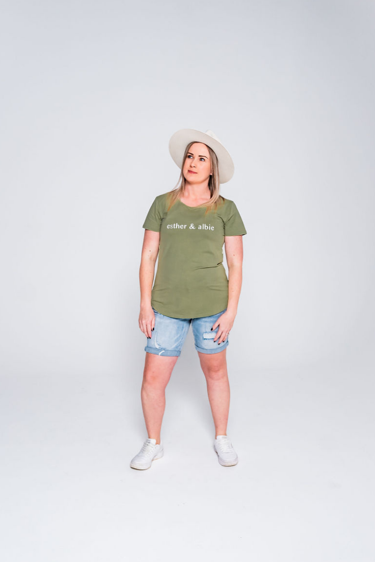 Printed Deep Sage Zip Breastfeeding T-Shirt