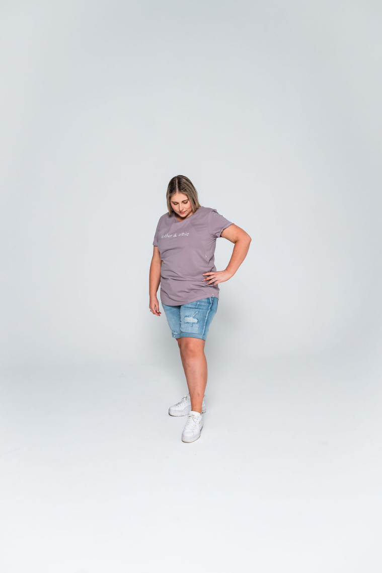 Printed Dusty Lavender Zip Breastfeeding T-Shirt
