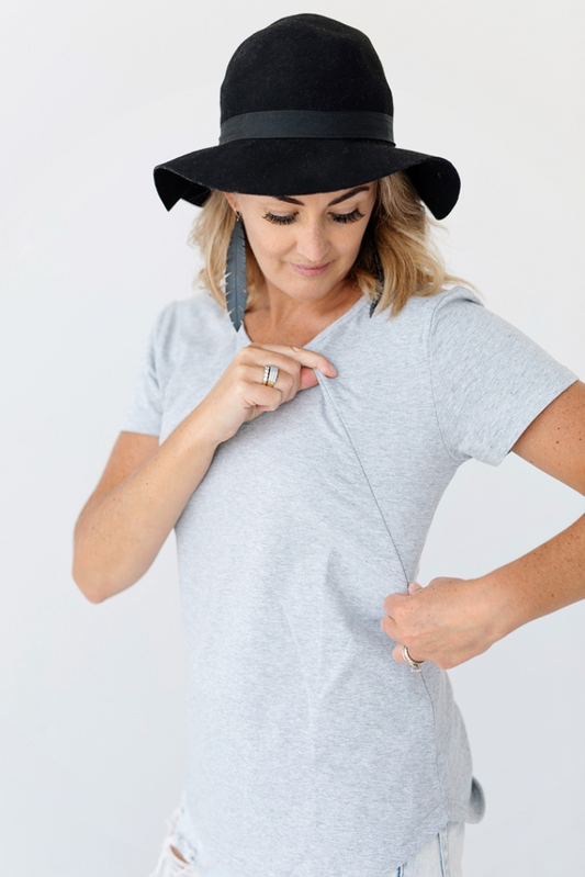 Grey Everyday Breastfeeding Tee | Diagonal Zip