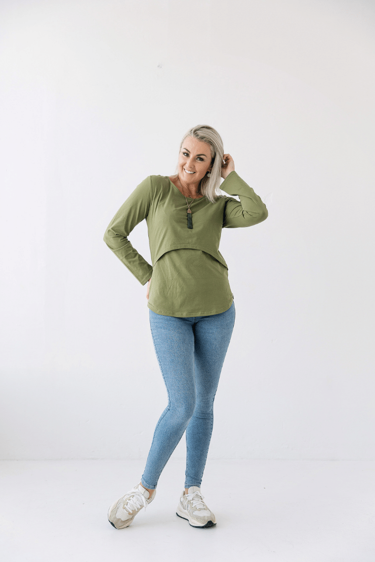 olive breastfeeding top green flap breastfeeding access