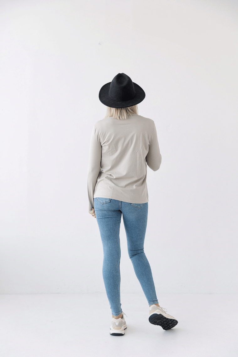 vertical zip breastfeeding access stone coloured top