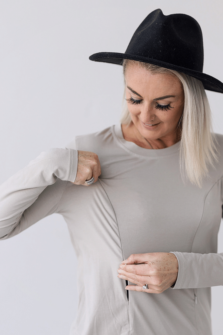 cotton spandex material vertical breastfeeding zip top