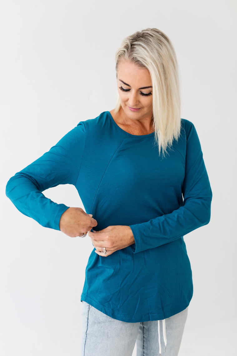 Teal Zip Breastfeeding Top