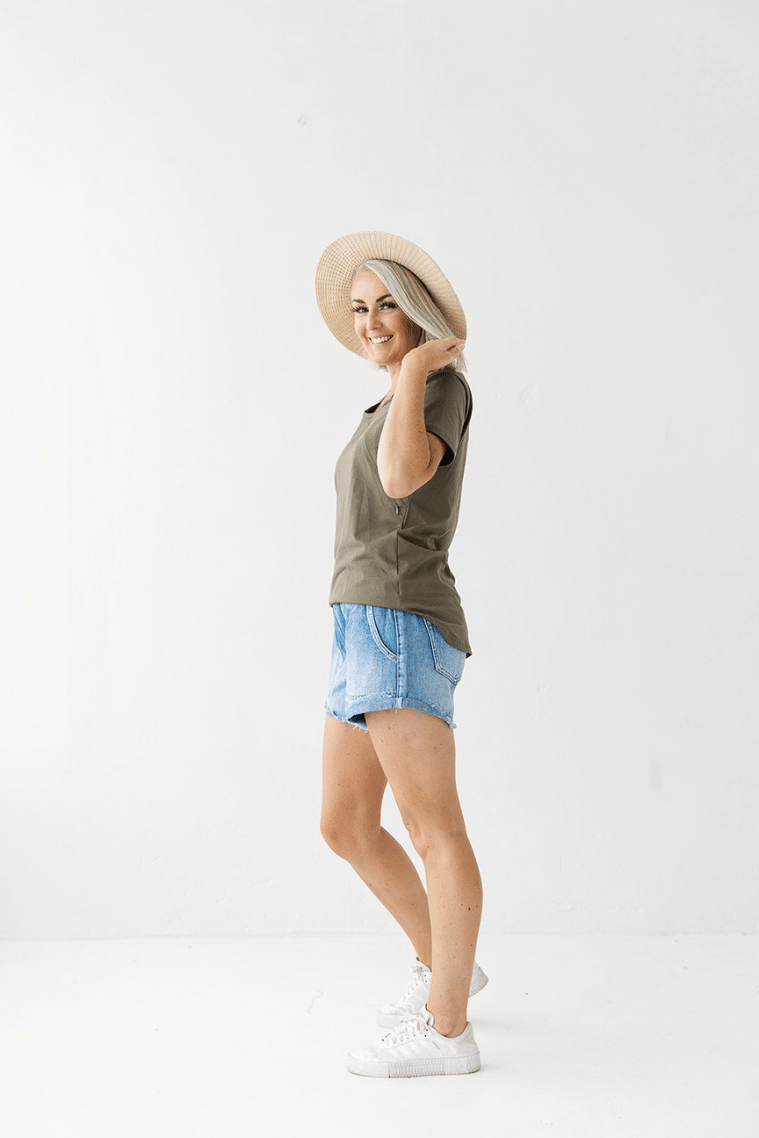 Khaki Everyday Tee | Diagonal Zips