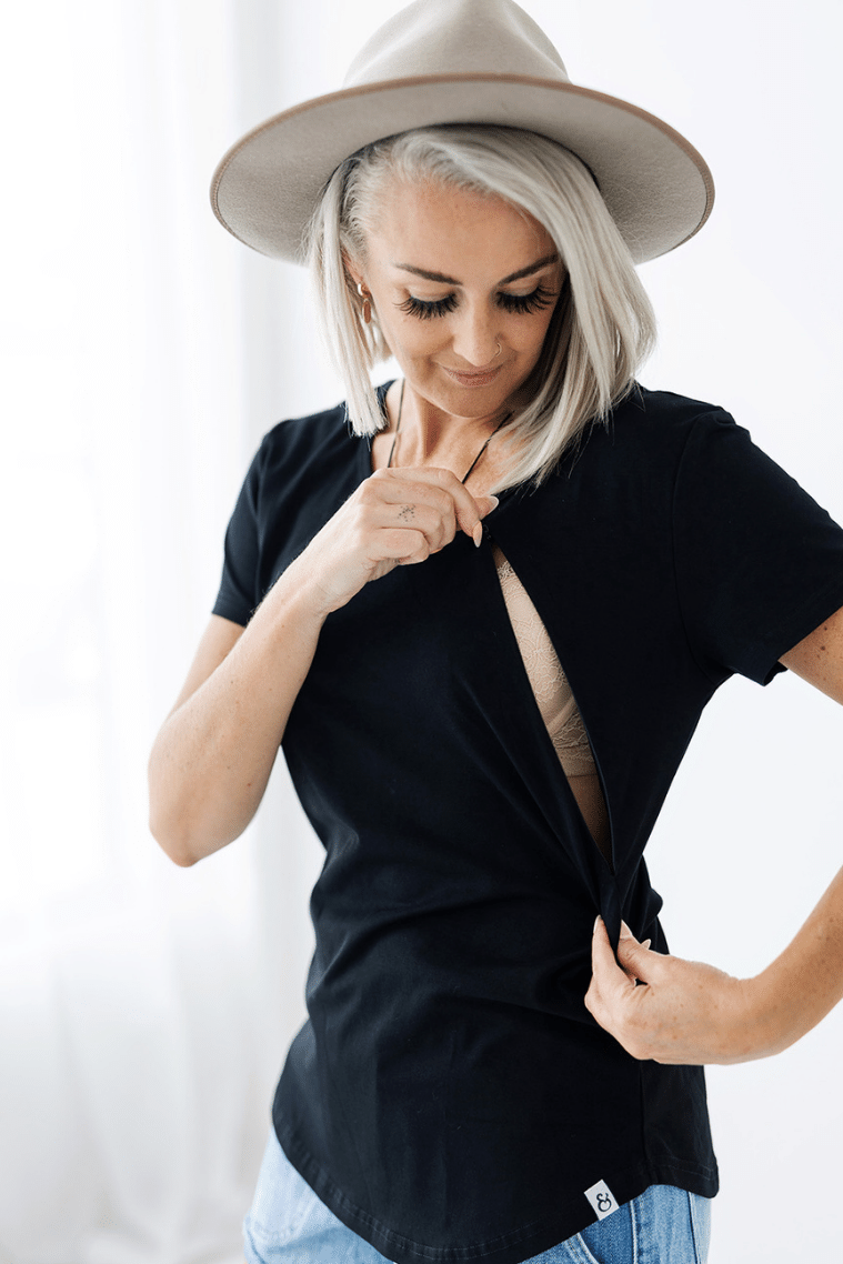 Black Everyday Tee | Diagonal Zips