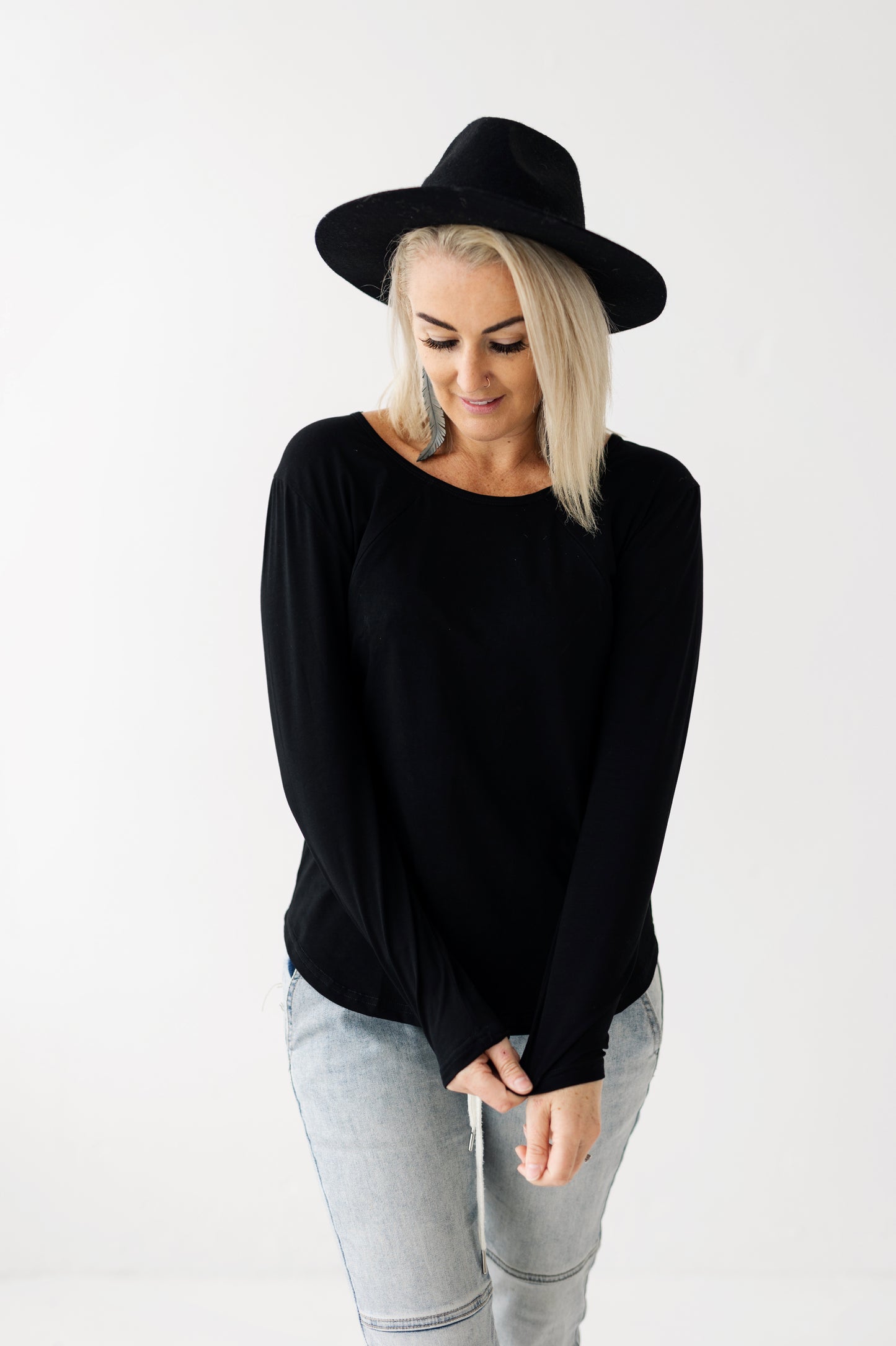 Black Long Sleeve Top | Diagonal Zips