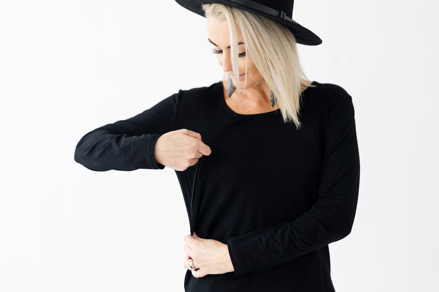 Black Long Sleeve Top | Diagonal Zips