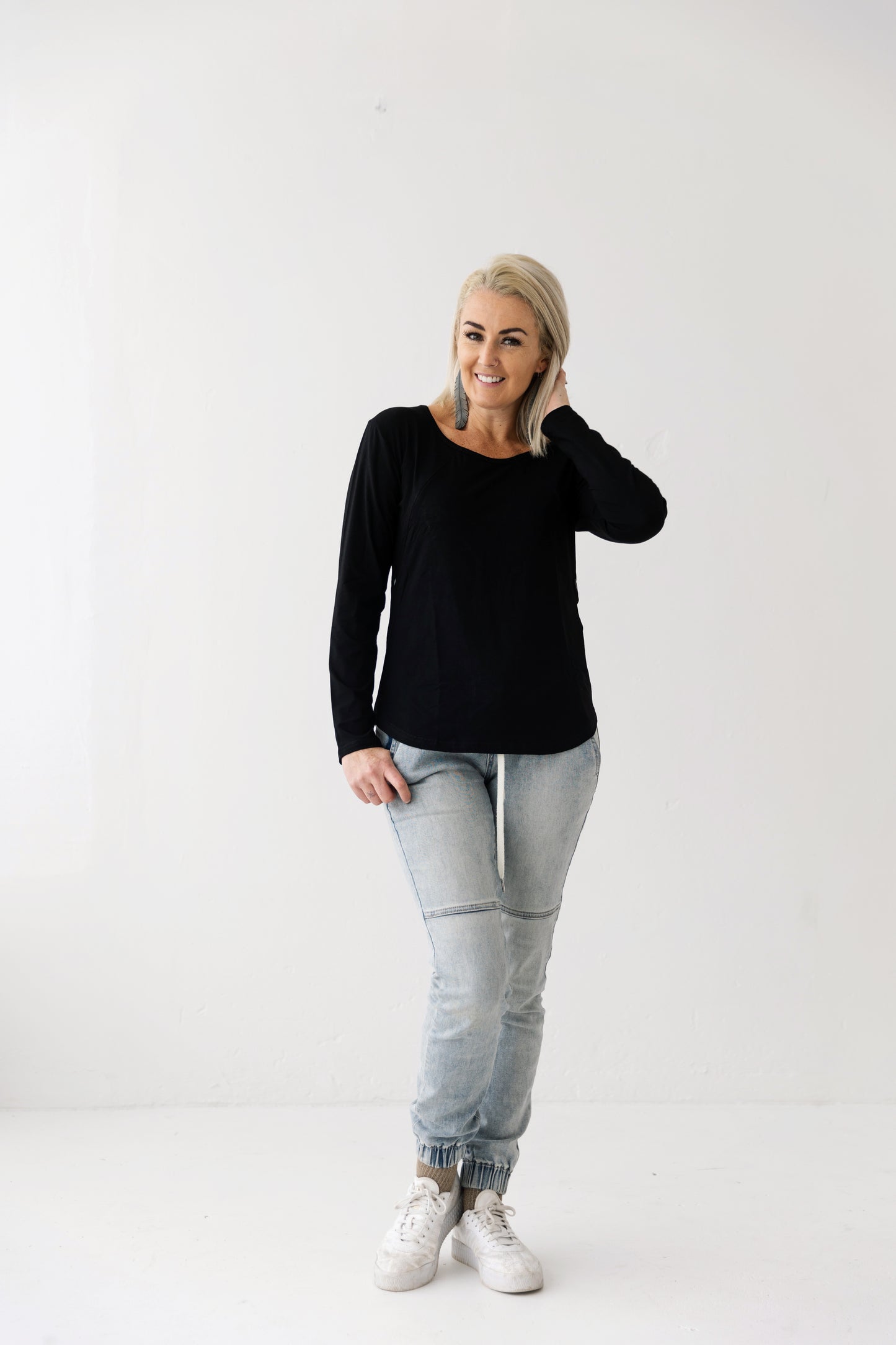 Black Long Sleeve Top | Diagonal Zips