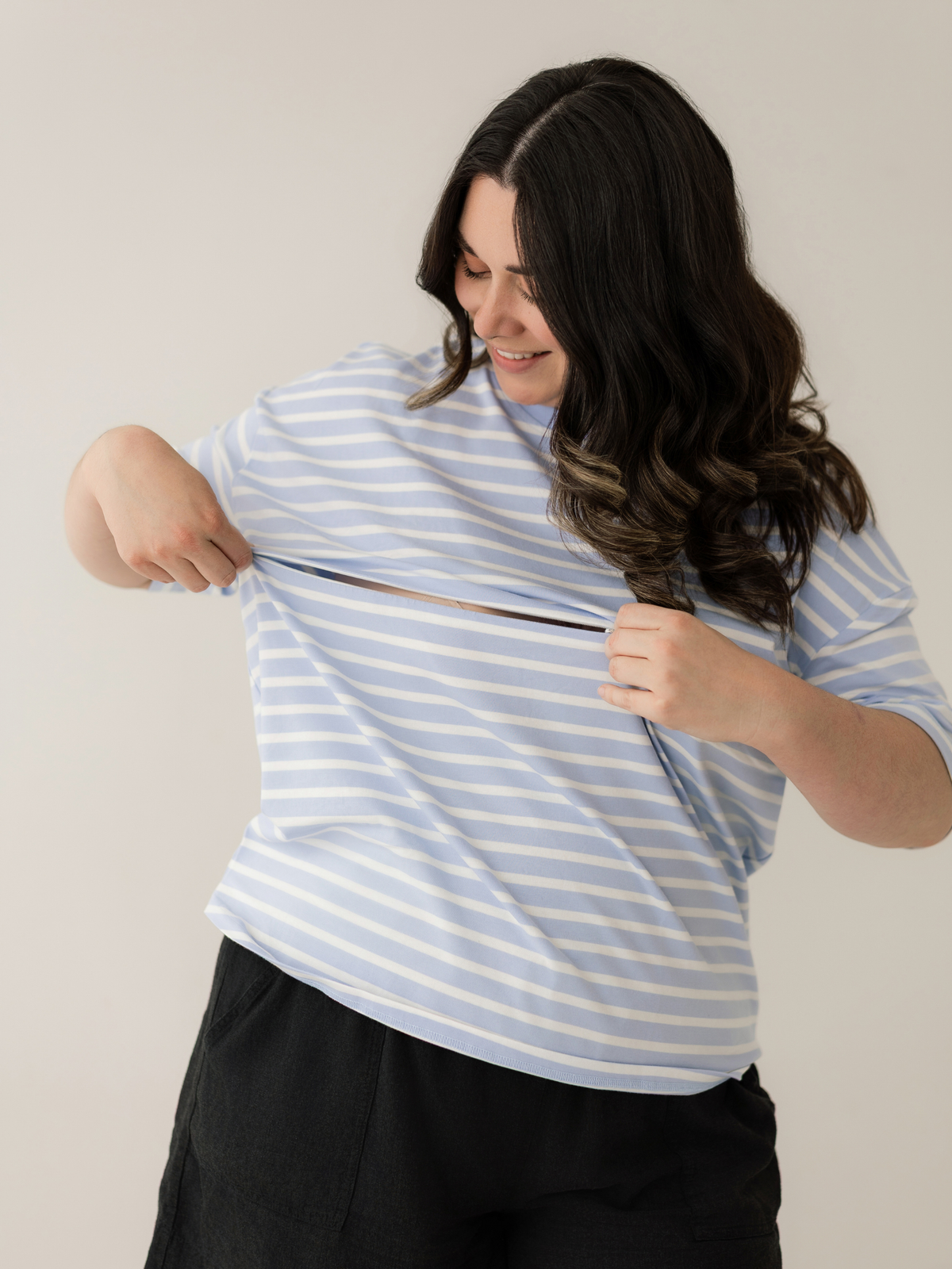 Blue Stripe Breastfeeding Tee | Horizontal Zip