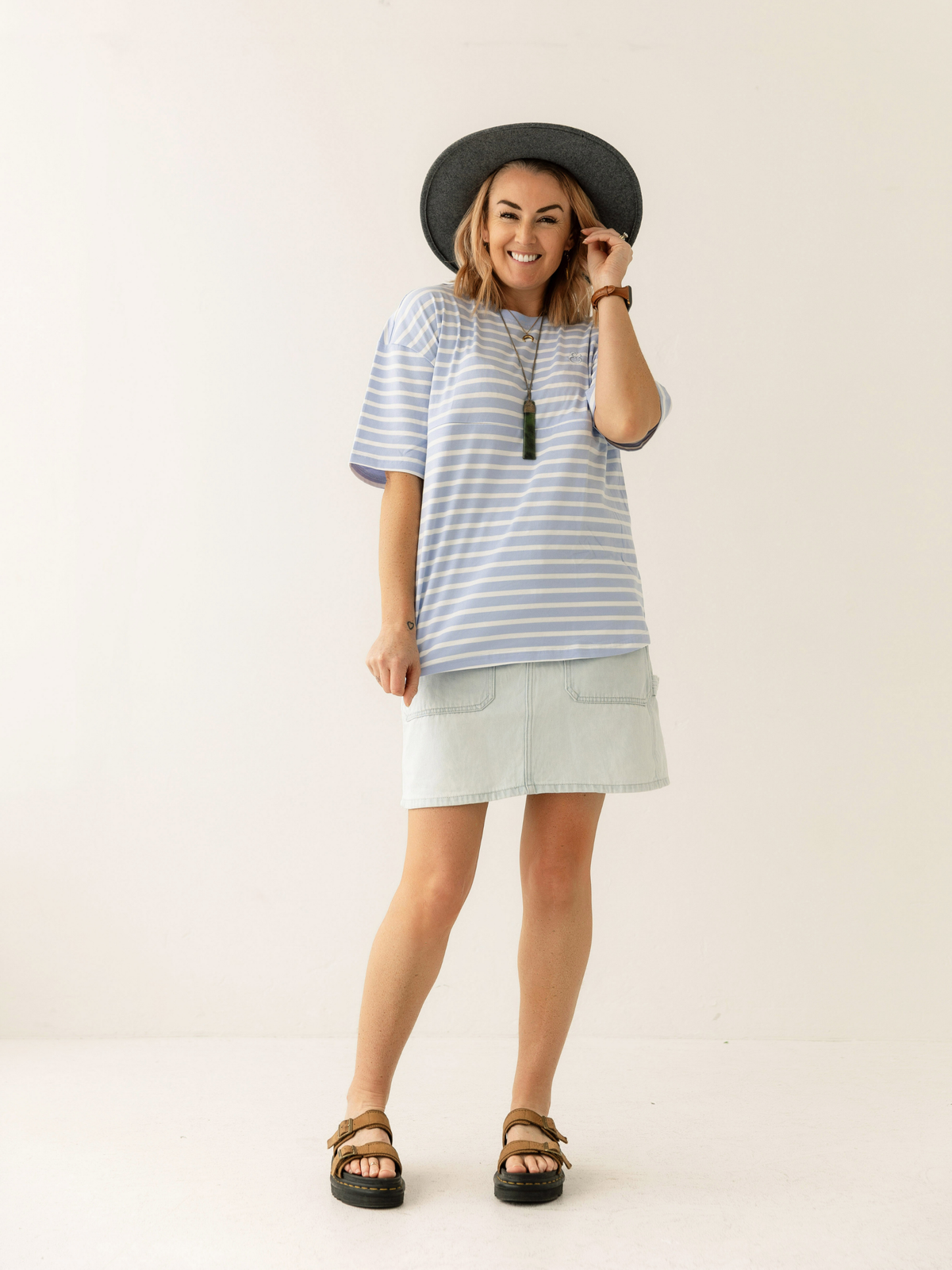 Blue Stripe Breastfeeding Tee | Horizontal Zip