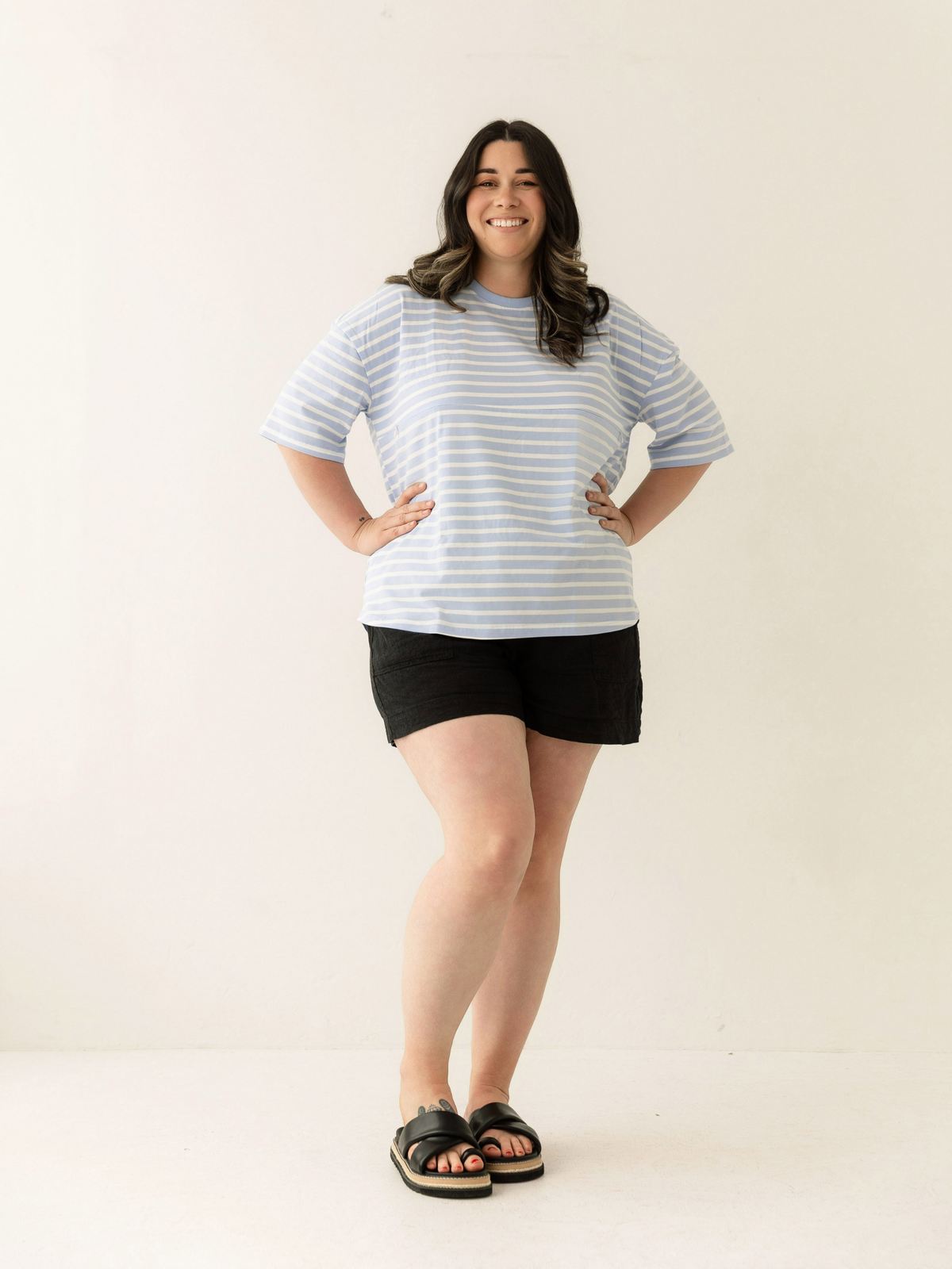 Blue Stripe Breastfeeding Tee | Horizontal Zip