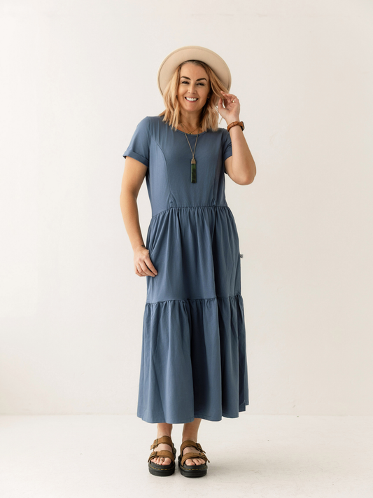 Dusty Blue Layer Breastfeeding Dress | Vertical Zips