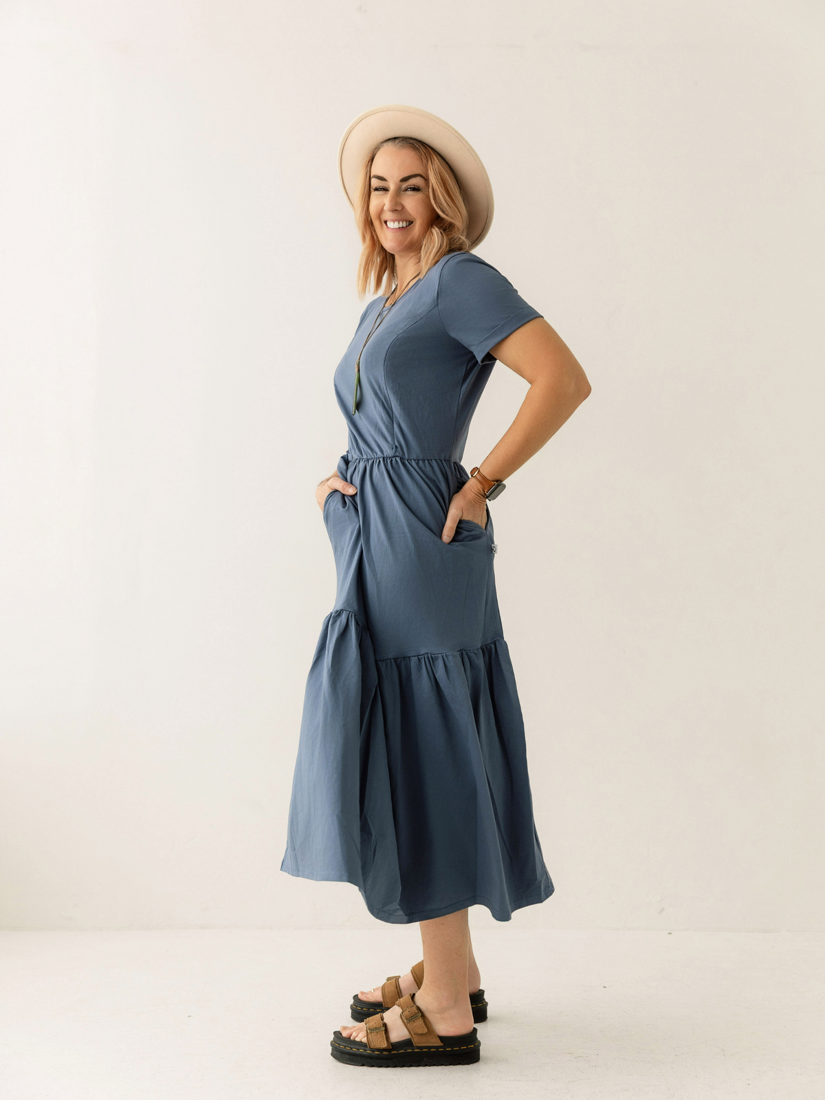 Dusty Blue Layer Breastfeeding Dress | Vertical Zips