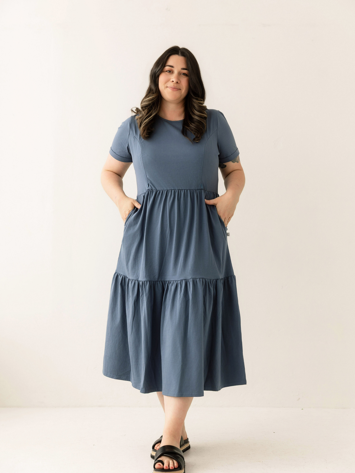 Dusty Blue Layer Breastfeeding Dress | Vertical Zips