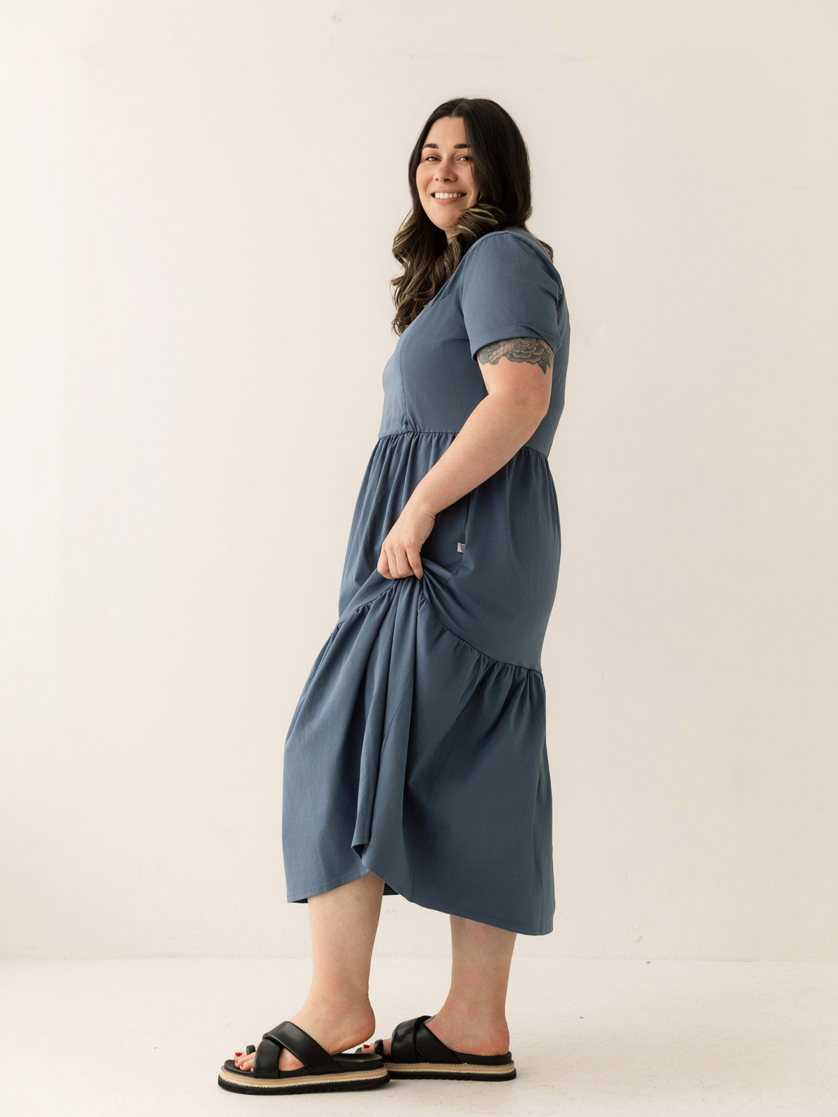 Dusty Blue Layer Breastfeeding Dress | Vertical Zips