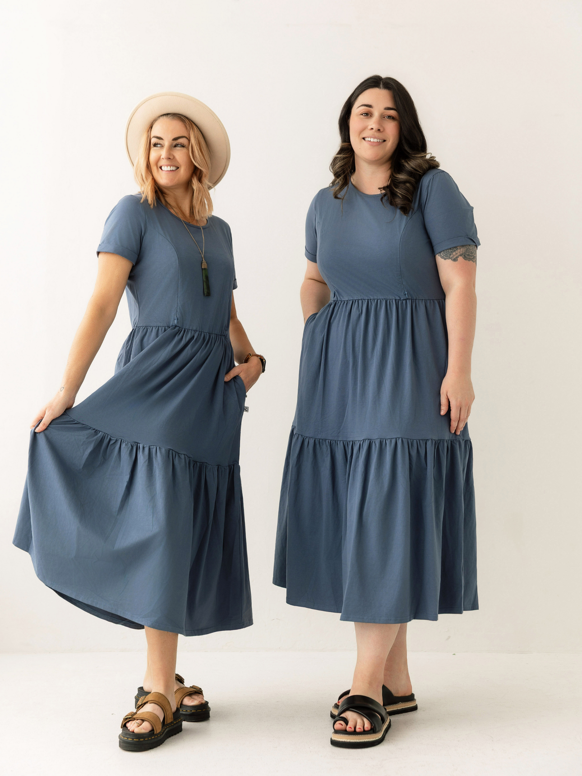 Dusty Blue Layer Breastfeeding Dress | Vertical Zips