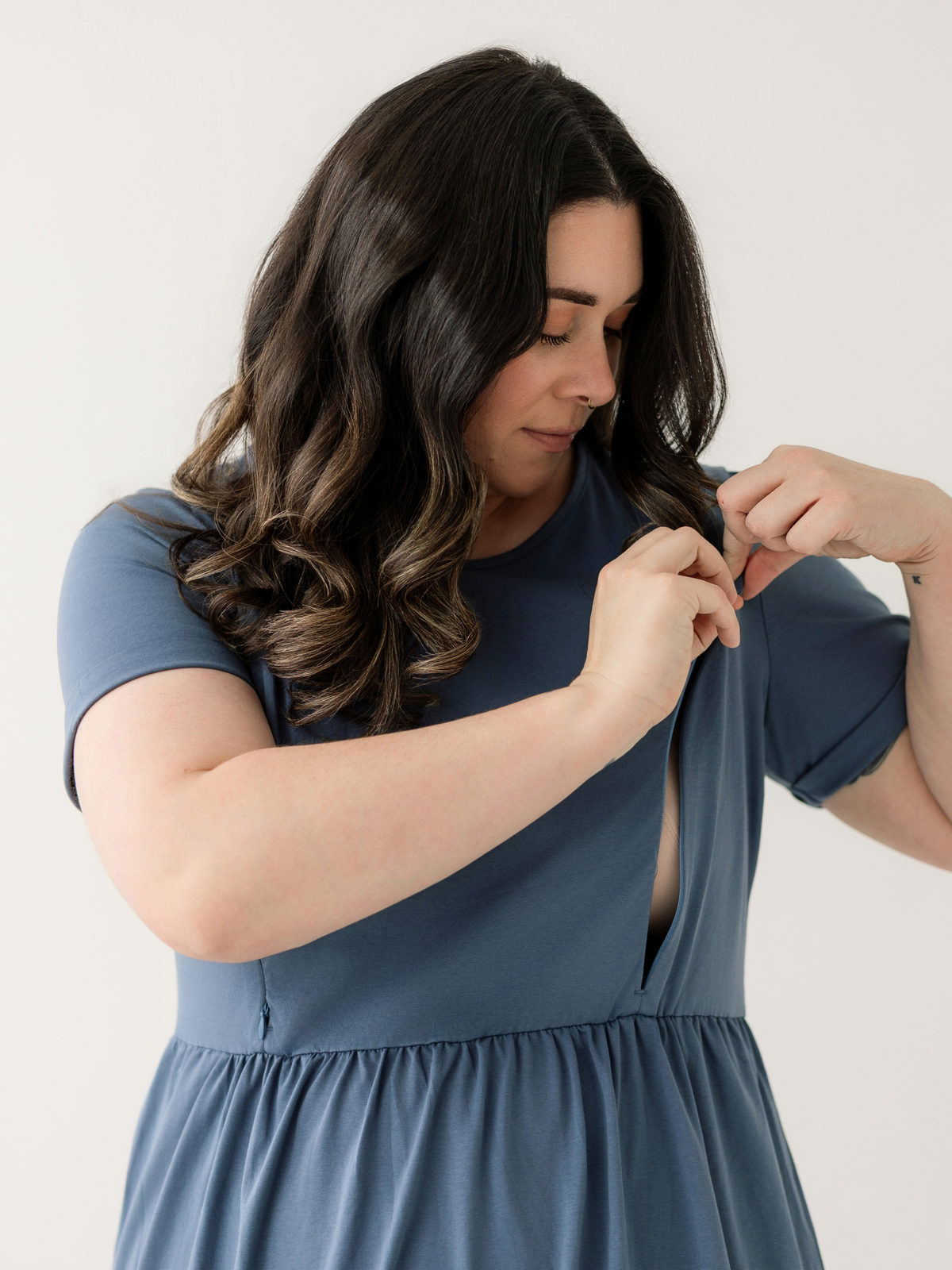 Dusty Blue Layer Breastfeeding Dress | Vertical Zips
