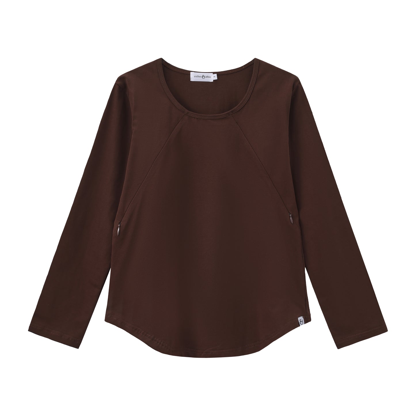 Chocolate Zip Long Sleeve Top | Diagonal Zips