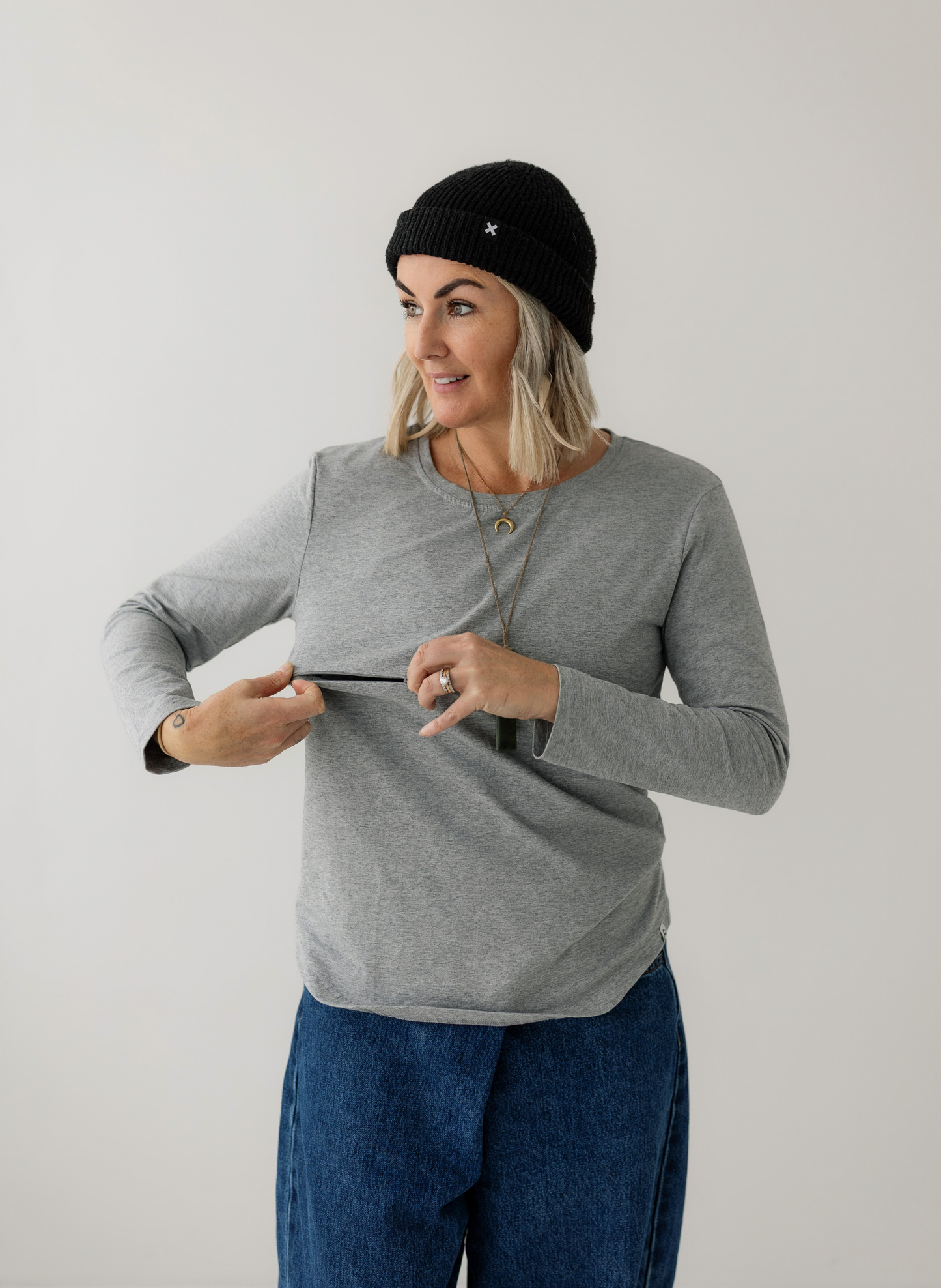 Grey Everyday Long sleeve Top | Horizontal Zip