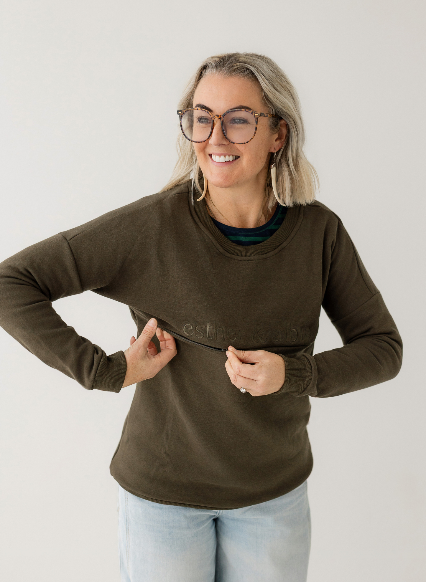 Khaki | Fur lined Crew Sweatshirt