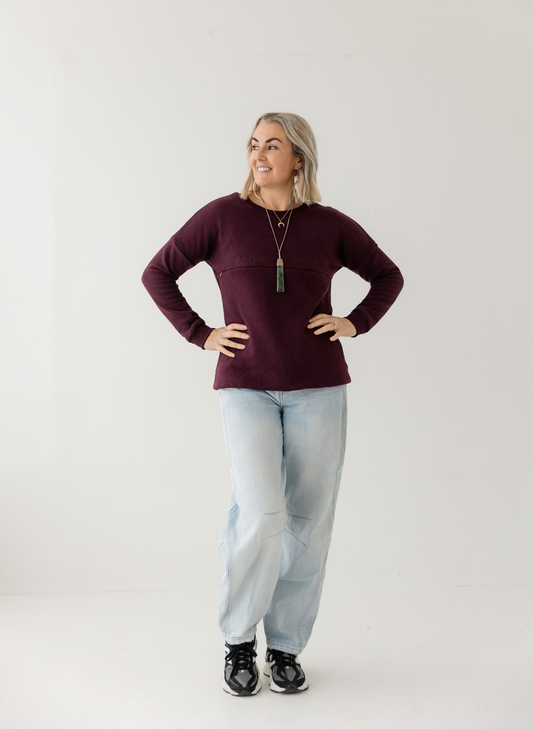 Wine | Fur lined Crew Sweatshirt