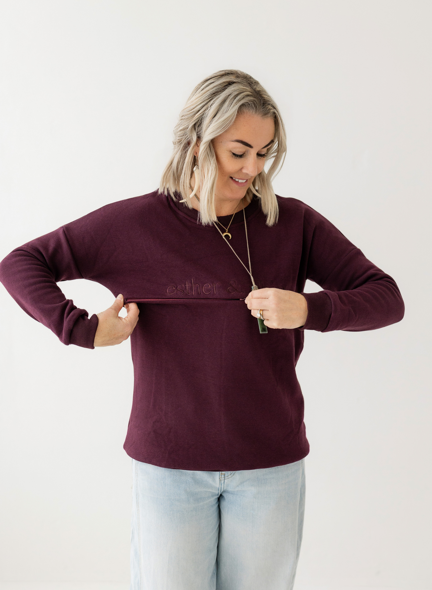 Wine | Fur lined Crew Sweatshirt