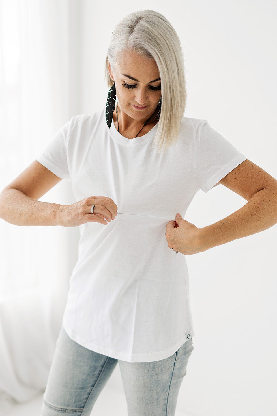 Sky Blue Horizontal Zip Breastfeeding Tee