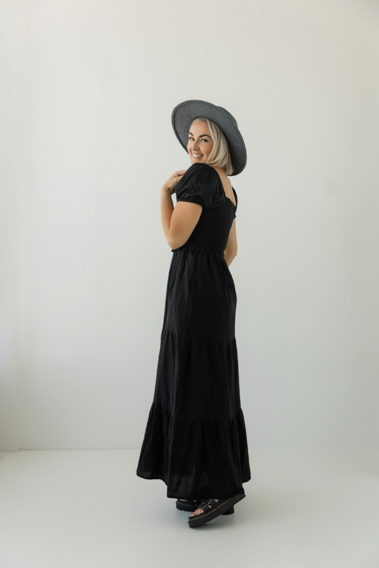 Black Shirred Dress