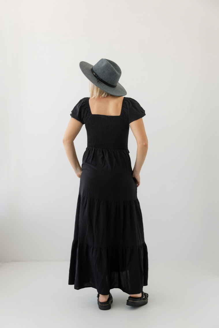 Black Shirred Dress