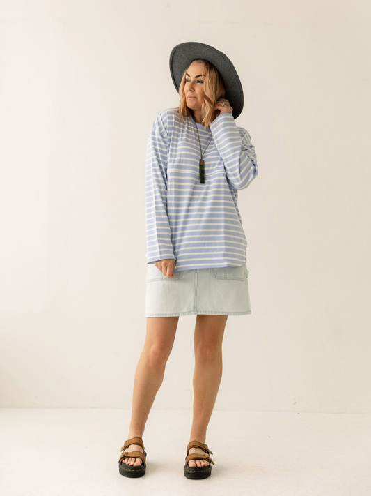 Blue Stripe Breastfeeding Long Sleeve | Horizontal Zip