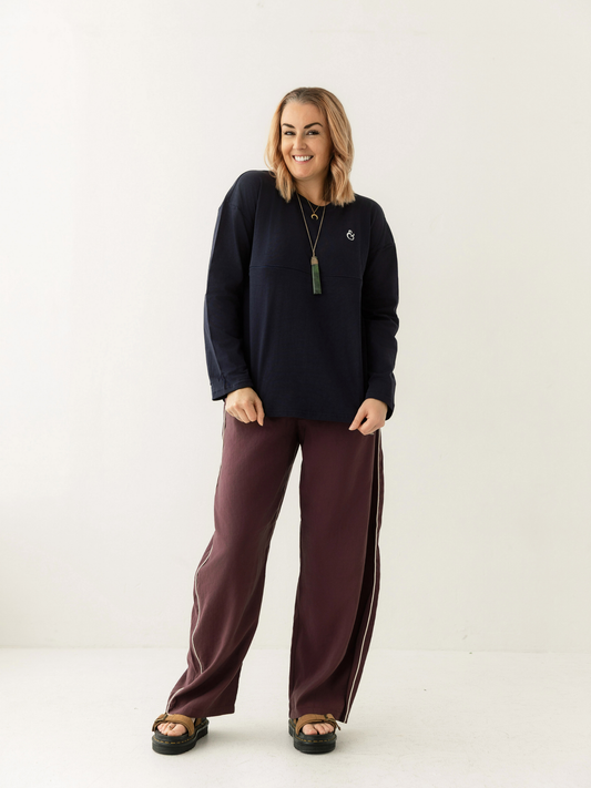 Navy Breastfeeding Long Sleeve | Horizontal Zip