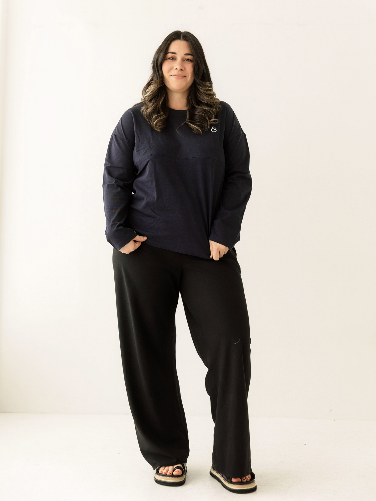 Navy Breastfeeding Long Sleeve | Horizontal Zip